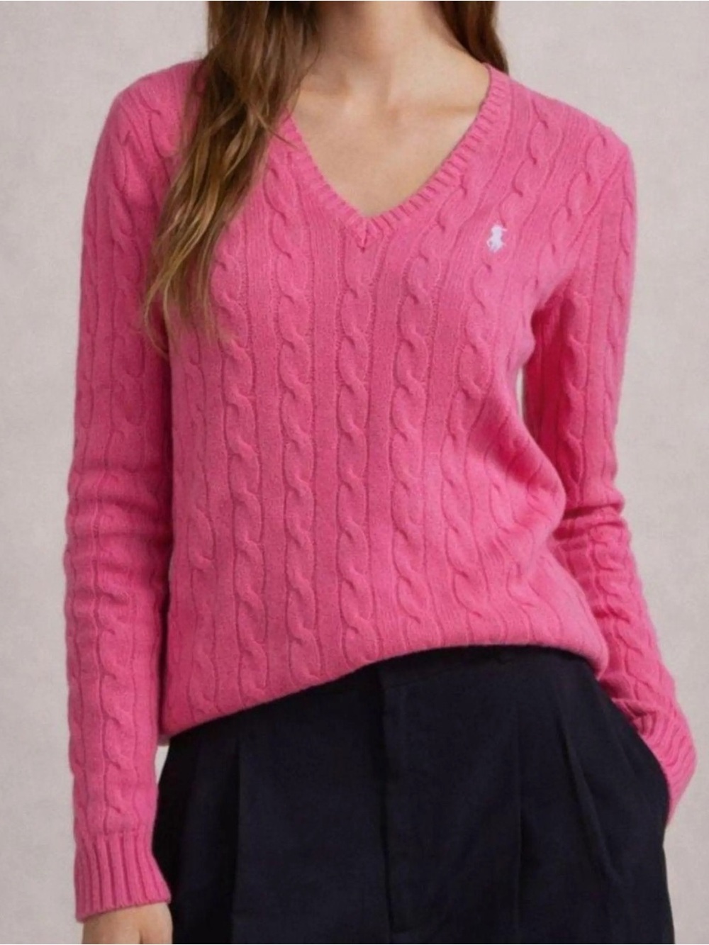Polo Ralph Lauren Pink Cable Knit V Neck Sweater